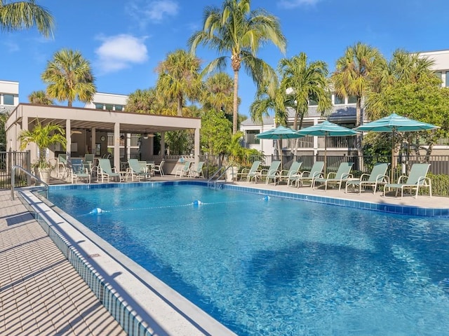 view of pool featuring a patio