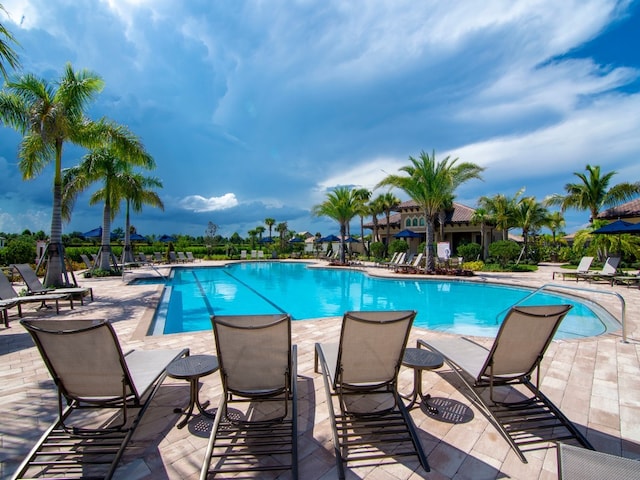 view of pool featuring a patio