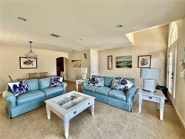 view of tiled living room