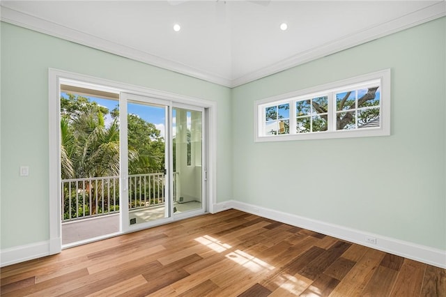 765 Azalea Ln, Vero Beach, FL 32963 - empty room with baseboards, wood finished floors, recessed lighting, and ornamental molding