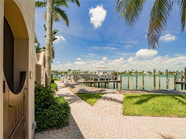 dock area with a water view