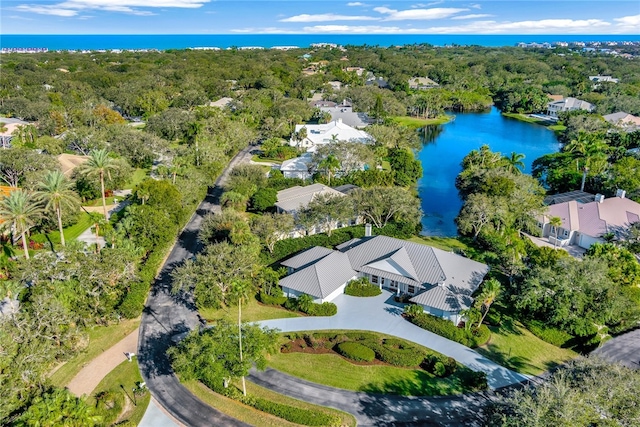 aerial view with a water view