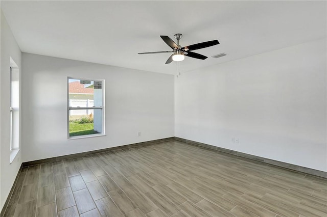 unfurnished room with light hardwood / wood-style floors and ceiling fan