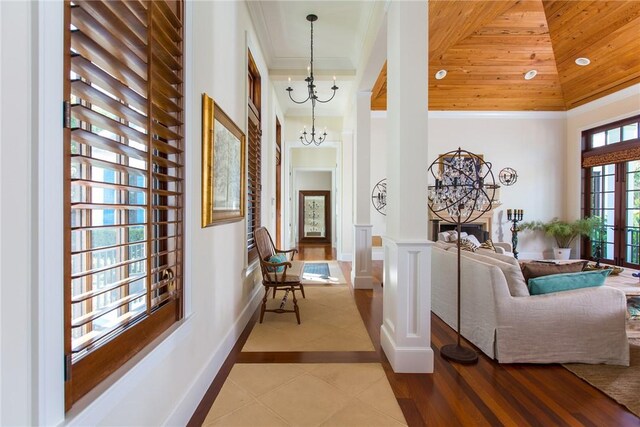 bedroom with ornamental molding and dark wood-type flooring