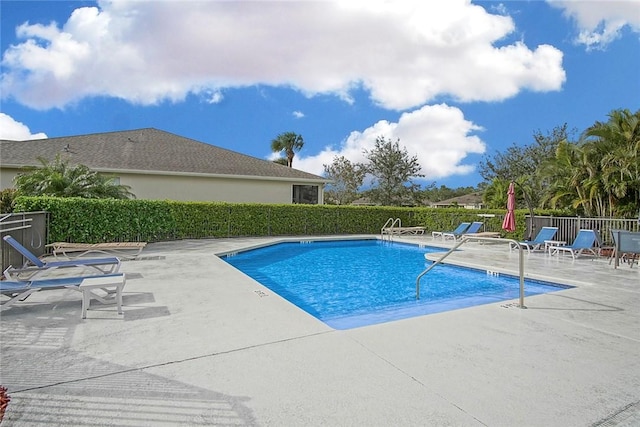 view of swimming pool with a patio