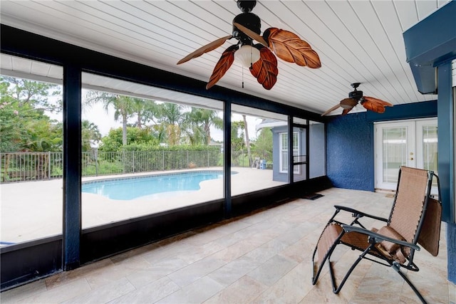 115 Larchmont Ter, Sebastian, FL 32958 - unfurnished sunroom featuring french doors and a ceiling fan