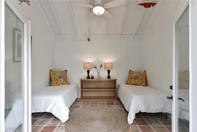 bedroom featuring vaulted ceiling, ceiling fan, and a closet