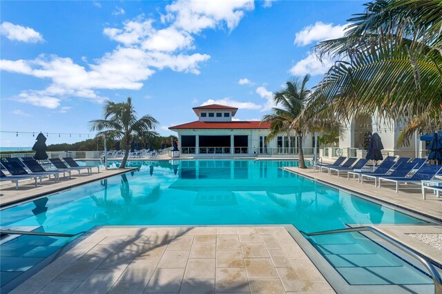 view of swimming pool with a patio area