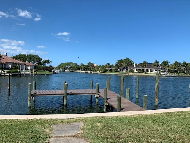 dock area with a water view and a residential view