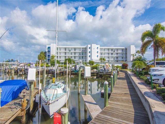 view of dock with a water view