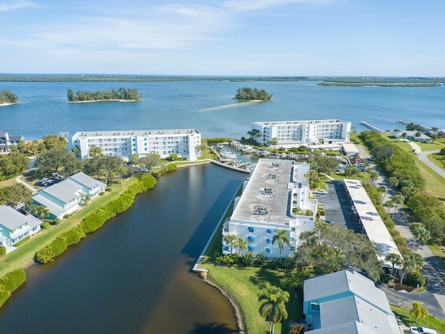 aerial view with a water view