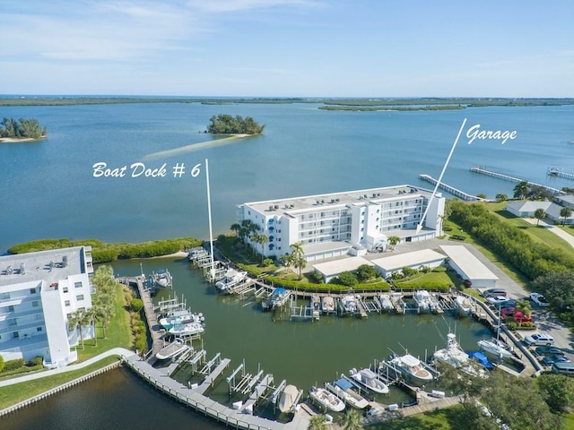 aerial view featuring a water view