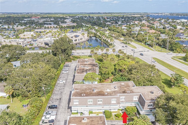 drone / aerial view featuring a water view