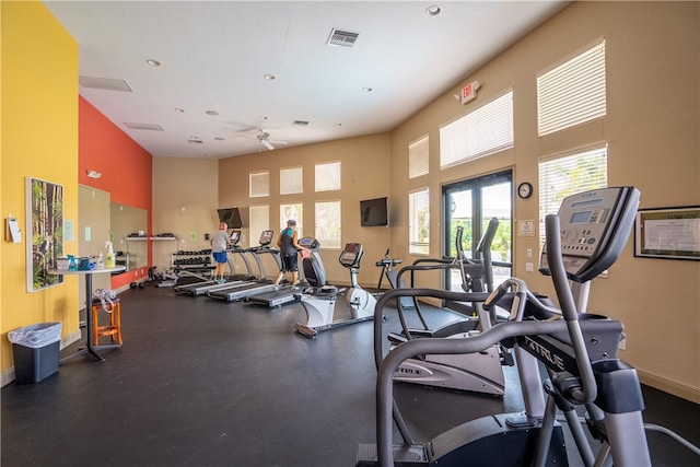 gym with ceiling fan