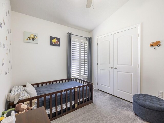 1206 Briarcliff Ct, Sebastian, FL 32958 - bedroom with lofted ceiling, a closet, and a ceiling fan