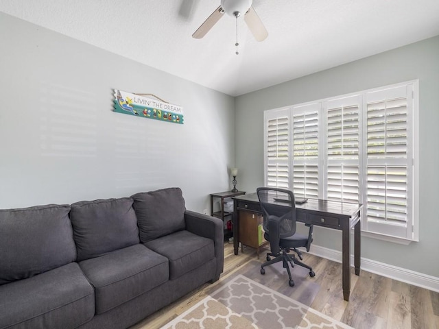 1206 Briarcliff Ct, Sebastian, FL 32958 - office space with wood finished floors, baseboards, and a ceiling fan