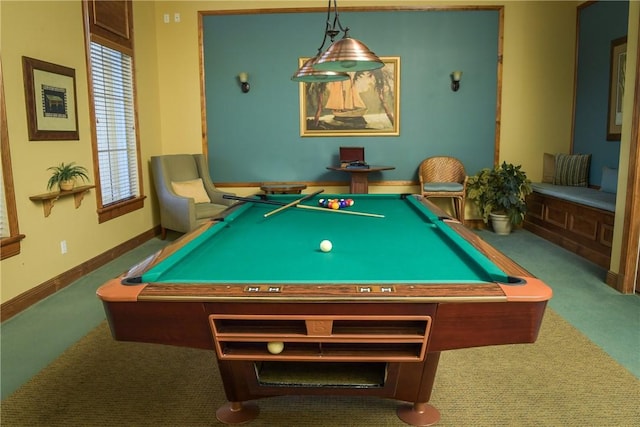 game room featuring dark colored carpet and billiards