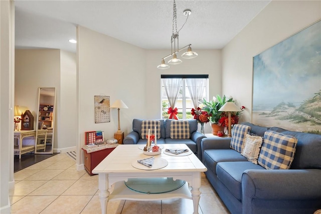 living room with light tile patterned floors