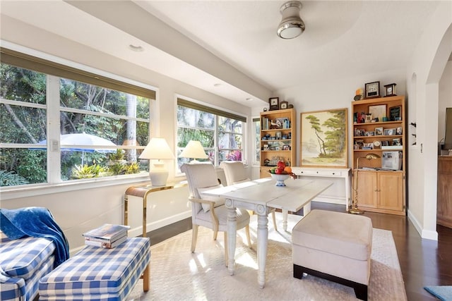 dining space with hardwood / wood-style flooring