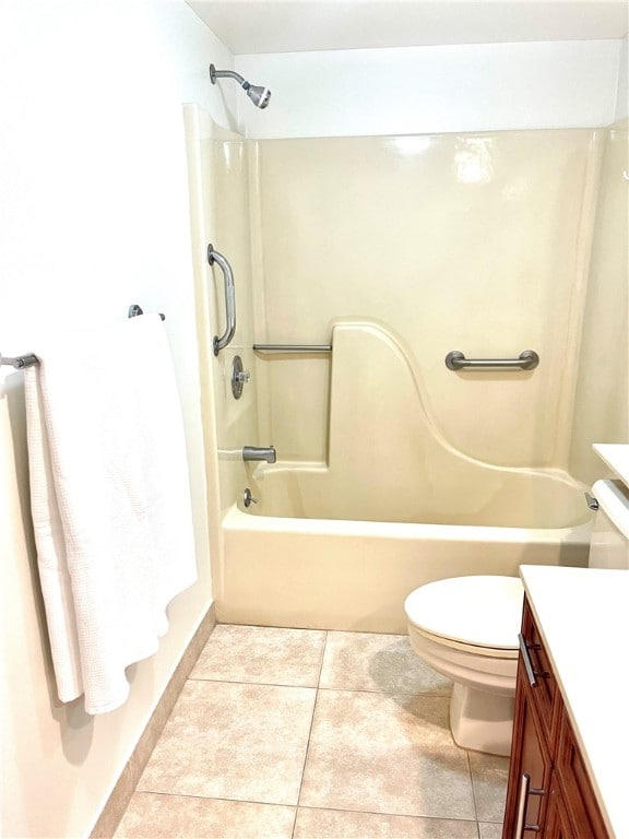 full bathroom with toilet, shower / washtub combination, vanity, and tile patterned floors