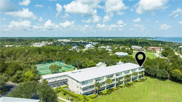 aerial view featuring a water view