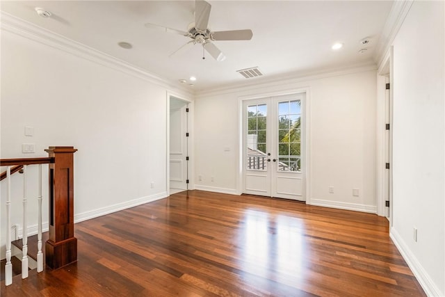 121 Palm Island Ln, Vero Beach, FL 32963 - empty room with wood finished floors, a ceiling fan, crown molding, baseboards, and recessed lighting