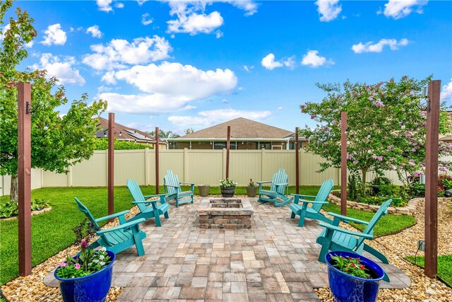 view of patio / terrace with an outdoor fire pit