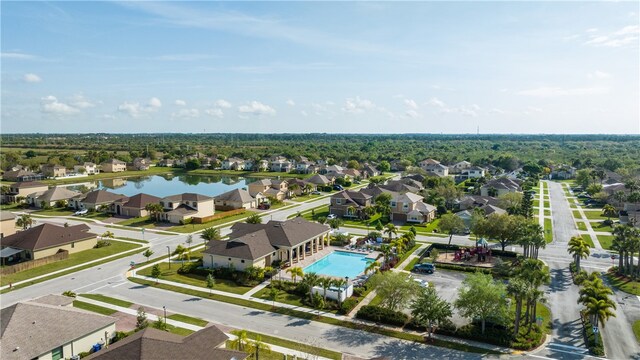 aerial view featuring a water view