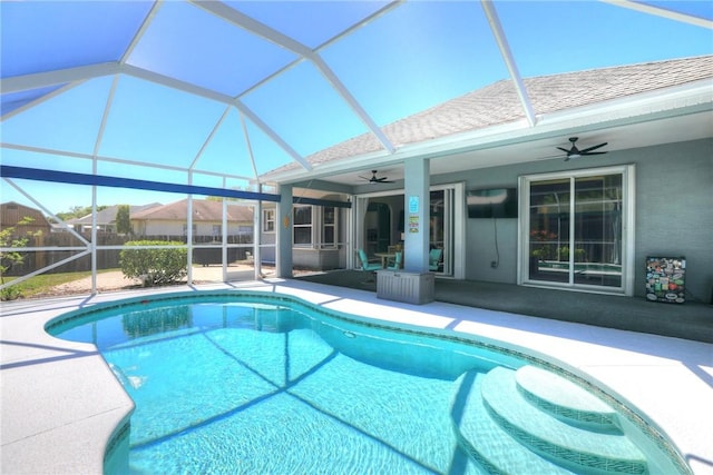 537 Ray St, Sebastian, FL 32958 - outdoor pool featuring a lanai, ceiling fan, and a patio area