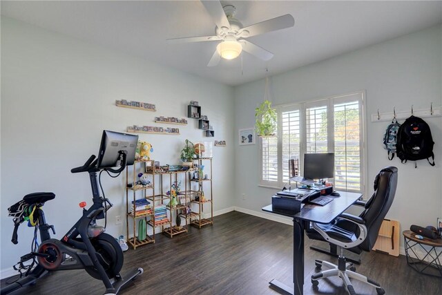 537 Ray St, Sebastian, FL 32958 - office featuring baseboards, ceiling fan, a baseboard heating unit, and dark wood-style flooring