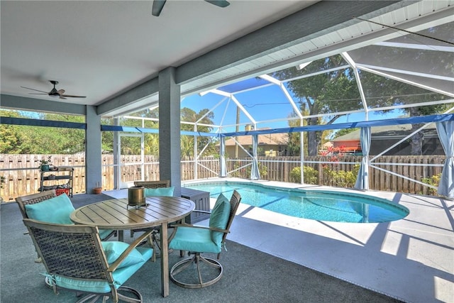 537 Ray St, Sebastian, FL 32958 - view of pool with ceiling fan, a fenced in pool, a fenced backyard, and a patio area