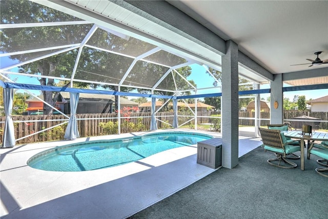537 Ray St, Sebastian, FL 32958 - view of pool with a fenced backyard, a ceiling fan, a fenced in pool, and a patio area