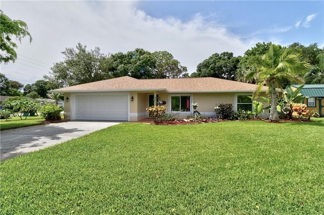 3405 Atlantic Blvd, Vero Beach, FL 32960 - ranch-style house with a garage, stucco siding, driveway, and a front lawn