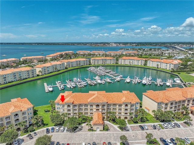 aerial view featuring a water view