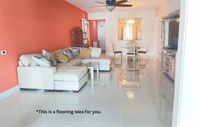 9 Harbour Isle Dr E Unit Ph01, Fort Pierce, FL 34949 - living room with ceiling fan, baseboards, and tile patterned flooring