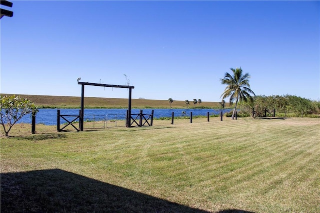 view of yard with a water view