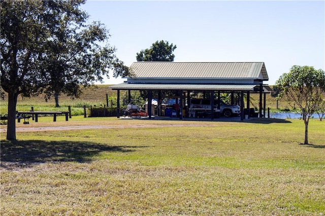 view of home's community featuring a water view and a yard