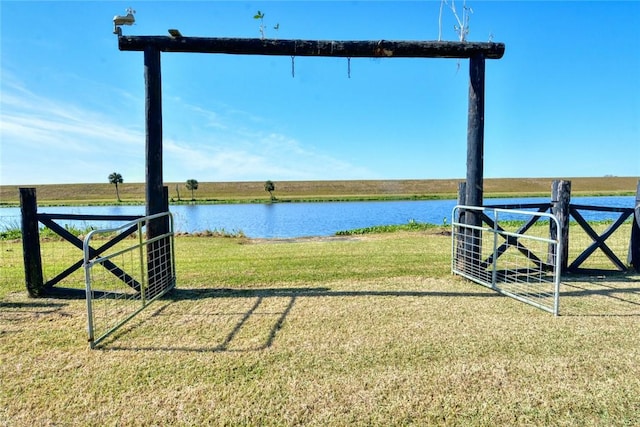 view of yard with a water view