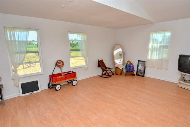 rec room with plenty of natural light and light wood-type flooring