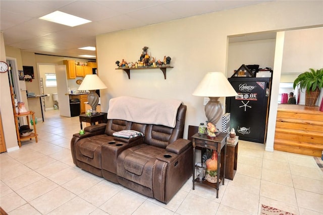 living room featuring light tile patterned floors