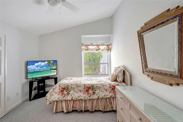 202 N Carmel Ct, Vero Beach, FL 32963 - bedroom with a ceiling fan, vaulted ceiling, carpet floors, and baseboards