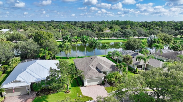 aerial view with a water view