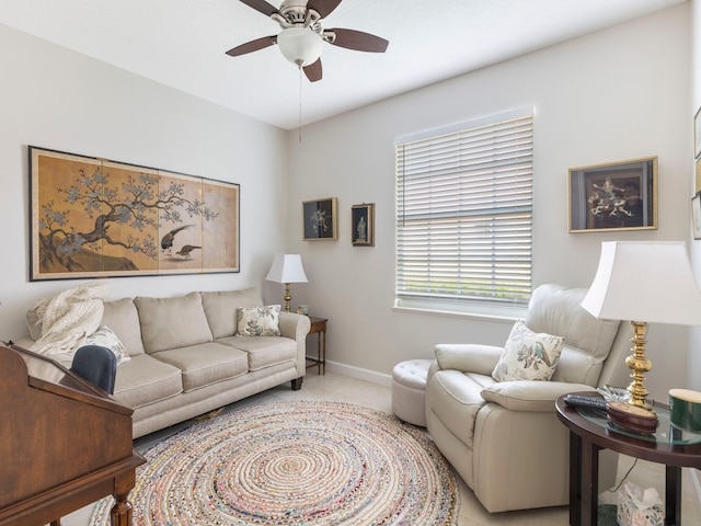 living room with ceiling fan