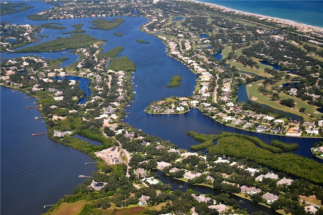 bird's eye view featuring a water view