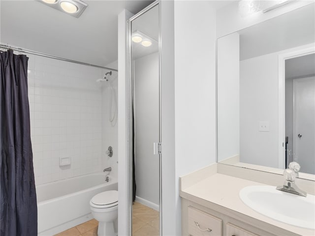 full bathroom featuring tile patterned flooring, vanity, toilet, and shower / bath combo