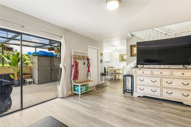 interior space with a closet and light hardwood / wood-style flooring