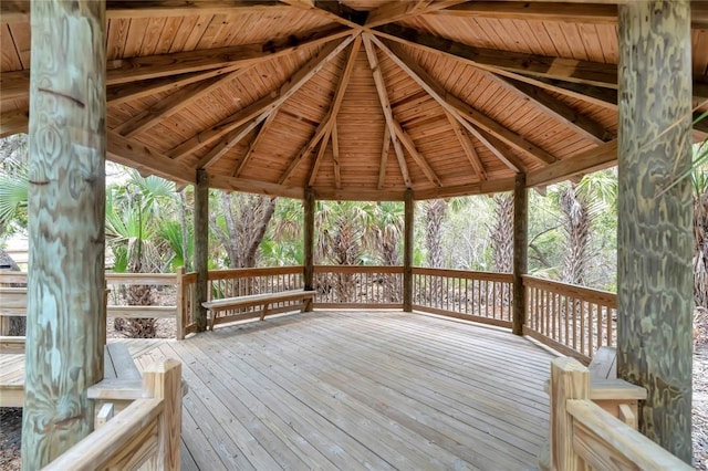 wooden deck featuring a gazebo