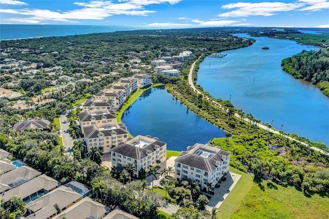 bird's eye view featuring a water view