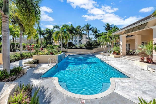 view of swimming pool with a patio area