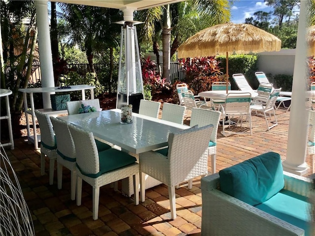 wooden deck with a patio